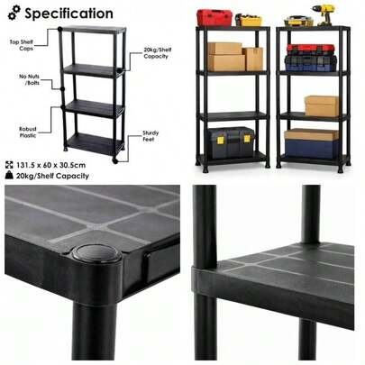Black Plastic Heavy Duty Shelving Racking Storage