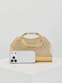 Bolso de mano minimalista de moda europea y americana para mujer, bolso sobre, bolso de embrague de PU para la noche, bolso asimétrico, adecuado para combinar con vestidos de baile, fiesta, boda, novia, dama de honor, vestido de cumpleaños, incluye correa de cadena - Dorado - Ver 2