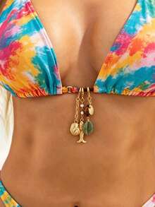 3 món/Bộ dây chuyền mặt charm phong cách kỳ nghỉ đại dương hình cá, sò, vỏ ốc, quyến rũ gợi cảm cho đi biển, tiệc tùng, thường ngày, hẹn hò cặp đôi, trang sức đa năng cho nữ đi lễ hội, dây xích bikini - Chuỗi cơ thể - Xem 2