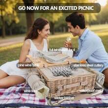 Juego de cestas de picnic de mimbre multifuncional para 4 personas con manta y mesa de picnic juego de picnic aislado con vajilla completa para acampar al aire libre parejas flores - Flores con manta y mesa para 4 personas - Ver 7