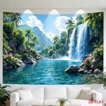 1 buah Banner Latar Belakang Pesta Bertema Sungai Air Terjun Hutan Tropis, Terbuat dari Poliester dengan Pohon Palem, Bukit Hijau, dan Elemen Bunga, Cocok untuk Ulang Tahun, Pernikahan, Fotografi, dan Acara Lainnya - A - View 6