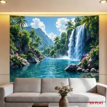 1 buah Banner Latar Belakang Pesta Bertema Sungai Air Terjun Hutan Tropis, Terbuat dari Poliester dengan Pohon Palem, Bukit Hijau, dan Elemen Bunga, Cocok untuk Ulang Tahun, Pernikahan, Fotografi, dan Acara Lainnya - A - View 10