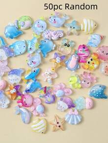 10-50pcs Cute Glitter Ocean Animal Resin Pendants With Rings, DIY Handmade Accessories For Bracelets, Necklaces, Hair Clips, Keychains, Ocean Creature Jewelry Making - Blue - View 12