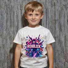 Kids' Printed T-Shirt | Action Video Game T-Shirt, Anime Style Graphic T-Shirt For Boys And Girls - Funny Cartoon Inspired T-Shirt For Boys And Girls,  Summer Casual Outfit, Retro Cartoon T-Shirt - 白色 - 查看 6