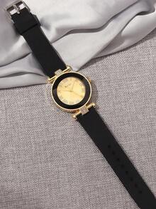 1pc Women's Fashionable Round Quartz Watch, Multi-Function Round Dial, Suitable For Daily Wear, Formal Events And Other Occasions, Decorative For Wrist - Black - View 5
