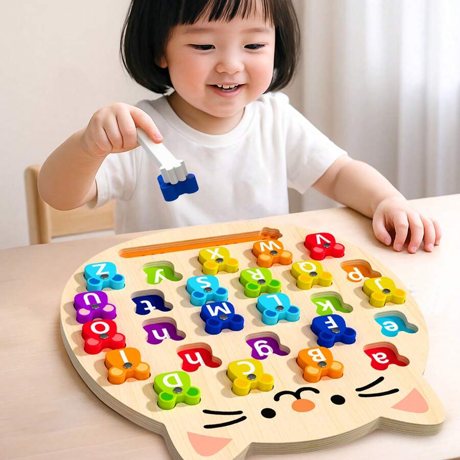 Kids'wooden Magnetic Alphabet Matching Game, A Puzzle With 26 Uppercase And Lowercase Letters. It Helps Develop Color Recognition And Concentration, Perfect As Educational Toys And Birthday Gifts For Preschoolers.