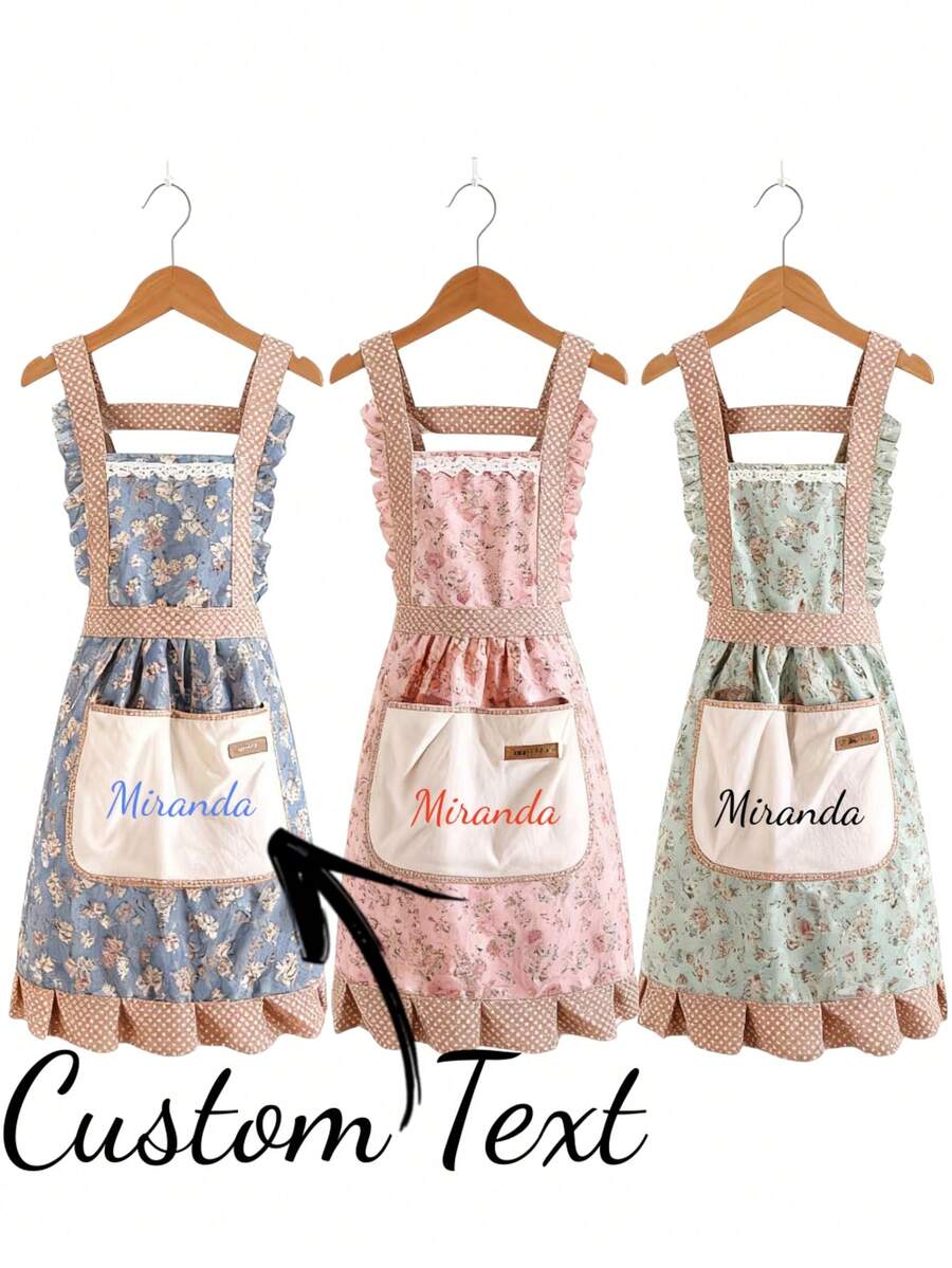 20 piezas/10 piezas/5 piezas/1 pieza Vestido de princesa lindo, delantal colorido, delantal con bolsillo espacioso y ropa adecuada para hornear en cafeterías o cocinar en la cocina - Multicolor - Ver 1