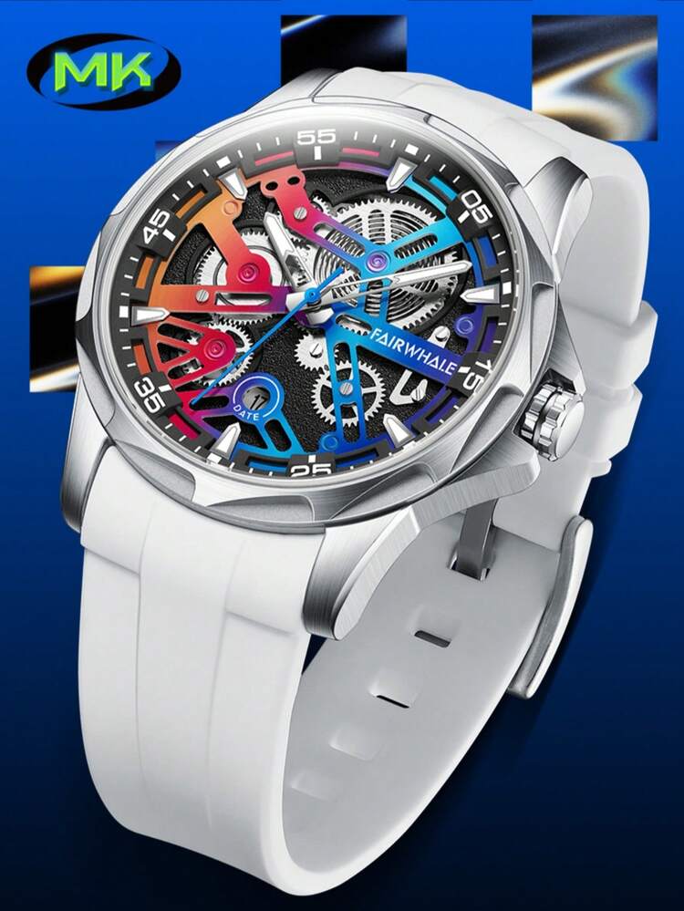 1pc Fashion Men's Mechanical Watch, Automatic Movement, Round Case With Silicone Strap, Calendar Display, Luminous, Multi-Function Business Casual Wristwatch, Birthday/Holiday Gift Recommendation, Model 6620 - FW-6620 - View 8