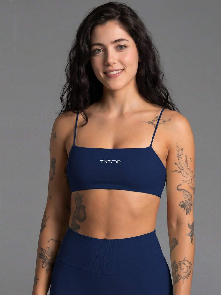 TNTOR Women's Matte Solid Color Seamless Knit Camisole Sports Bra, Removable Padding, Lifted Bustline, Yoga Sports Bra H320 Autumn Style - Navy Blue - View 1
