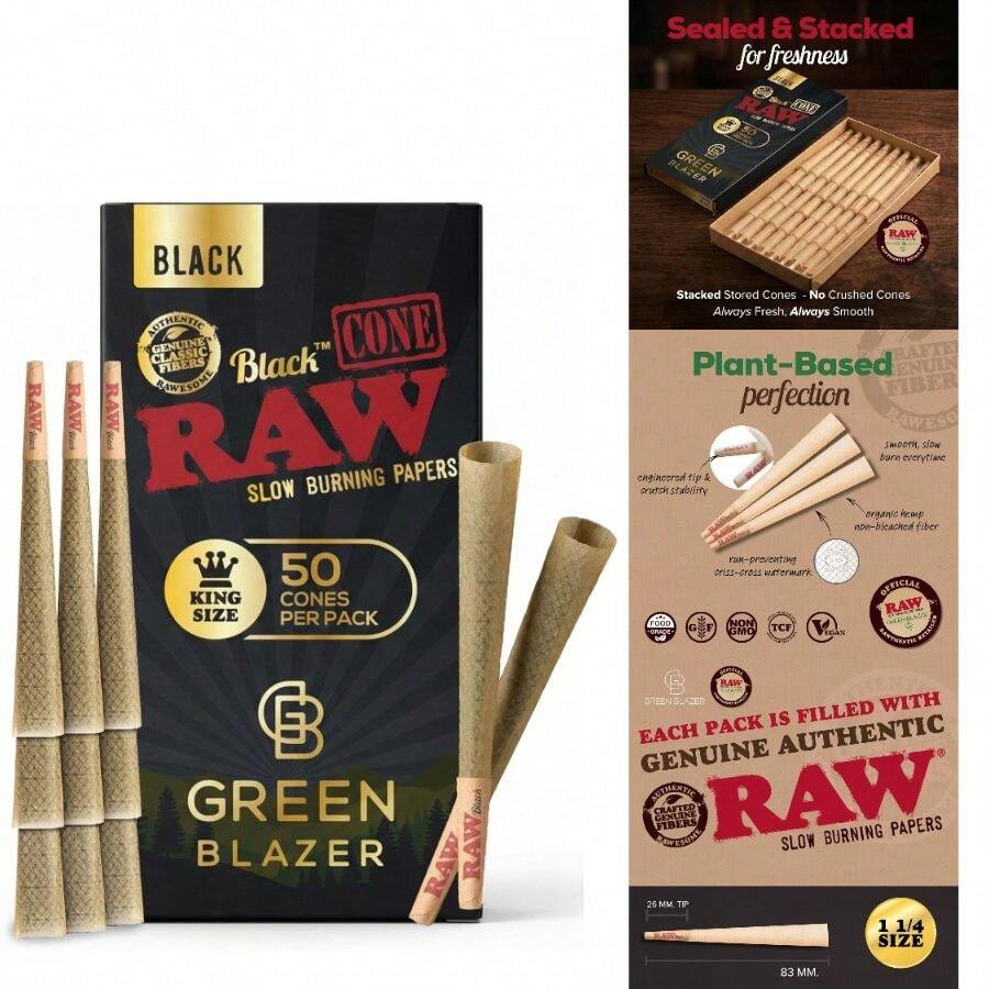 Cones Black King Size: 50 Pack - Translucent, Fine Pre Rolled Cones Tips, Patented Slow Burn, RAWthentic, 109mm - Vua Đen + 50 quân bài (Gói 1) - Xem 1