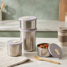 Contenedor de alimentos de acero inoxidable 304, caja sellada apilable para refrigerador para mantener la frescura, caja de almacenamiento de frutas, verduras y carne con tapa, caja de conservación de alimentos de gran capacidad, adecuada para el almacenamiento y organización de alimentos en la cocina - Multicolor - Ver 2