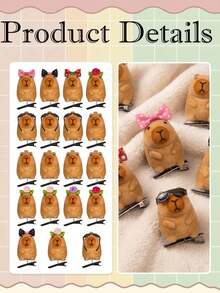 10Pcs Capybara Hair Clips Kawaii Cartoon Capybara Clips Festival Rave Sprouts Funny Decorative Hair Accessories For Women Men Summer Holiday Party Props Decor,Cosplay, Everyday Wear, Photo Props, And Party Favors. - Multicolor - View 7