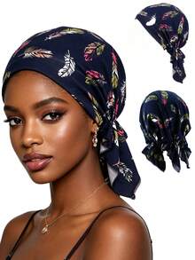CONFLASS Red Floral Bohemian Style Black & White Floral Pre-Tied Headband - Soft, Comfortable Stretchy Headwrap With Tails, Breathable Hair Care, Suitable For Sleeping, Chemotherapy And Muslim Fashion - Multicolor - View 5
