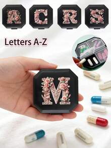 復古粉紅玫瑰城堡字母A-Z圖案，便攜式藥盒，6格膠囊收納盒，旅行藥盒，藥盒，迷你藥盒（不含Q/Ux），6格藥丸管理盒，旅行藥丸防潮與維生素容器分發管理盒，旅行家庭露營，戶外健行與狩獵，藥盒，藥丸容器，醫療袋，旅行配件，宿舍必需品，母親節禮物，教師節禮物，假期旅行必需品 - 彩色 - 查看 9