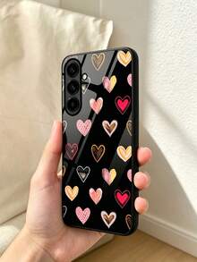 1pc High-Definition Colorful Heart Pattern Luxury Glass Phone Case, Compatible With Galaxy S26Ultra/S26PLUS/S25Ultra/S24/S23 Ultra/A16/A56/A55/A35/A34/A33/A25, 10pro/9/8/7, Fashionable Niche Design, Ideal Gift For Christmas, Valentine's Day, Easter, Wedding Season, Graduation Season, Vacation Season, Back To School Season, And Birthdays - Black - View 5