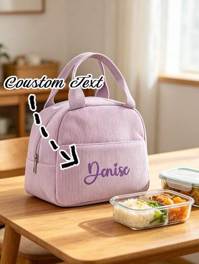 Tas Bento Kustom, Tas Bekal Makan Siang/Tas Penyimpanan Corduroy yang Dipersonalisasi, Tas Bento Corduroy Kustom, Tas Bekal Makan Siang Berinsulasi yang Modis, Tas Pendingin Berinsulasi; Tas Kotak Bekal, Cocok untuk Pelajar, Piknik, Perjalanan, Berkemah dan Penggunaan Sehari-hari, Perlengkapan Penting untuk Kembali ke Sekolah, Tas Kotak Bento