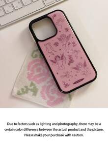 1pc Korean Retro Niche Creative Pink Little Angel Black Edge Full Coverage Phone Case - Suitable For IPhone 17 Pro Max, 17 Pro, 17, 16 Pro Max, 16 Pro, 16, 15 Pro Max, 15 Pro, 14 Pro Max, 14 Pro, 14, 13 Pro Max, 13 Pro, 13, 12 Pro Max, 11, Phone Protective Cover - Multicolor - View 4