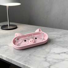 Pink Pig-Shaped Storage Tray With Pig-Themed Lid, Suitable For Storing Glasses, Jewelry And Small Accessories, Cute Pig-Shaped Coin Bank And Desktop Decoration, Plastic Desktop Organizer, Suitable For Bedside Table And Office - Multicolor - View 3