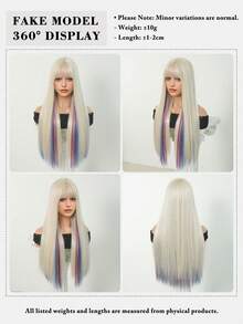 7JHH WIGS 女款白色紅藍電音派對假髮 26英吋長直髮附瀏海 合成耐熱纖維萬聖節彩色造型假髮 適用節慶穿搭、派對與Cosplay - 彩色 - 查看 5