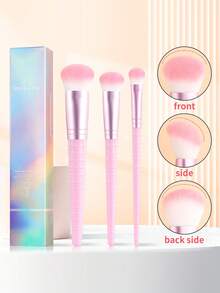 ronshadow Bộ 3 cọ trang điểm cán vân da cá sấu thiết kế góc nghiêng - Cọ đánh nền + Cọ má hồng + Cọ chi tiết phấn mắt, sợi kép siêu mềm dễ tán, kèm hộp quà sang trọng, cọ mỹ phẩm cầm tay tiện lợi - Nhiều màu - Xem 4
