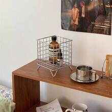 Manovix 1pc Fashionable Iron Wire Storage Basket, Suitable For Storing Coffee Capsules, Concentrates, Books, Tapes, Snacks, Ideal For Valentine's Day, Wedding, Birthday, Kitchen Organization, Shelving, Wardrobe Organization, Storage Box, Cosmetic Storage, Back To School Season - Silver - View 3