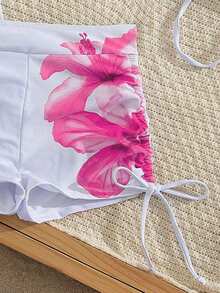 Conjunto de bikini de 3 piezas/set: Top halter casual y sexy con cubierta de malla floral transparente, Bottom de traje de baño con lazos laterales, tela con estiramiento moderado, adecuado para vacaciones, playa, actividades en la piscina, fiestas en la playa, vacaciones de verano - Multicolor 4 - Ver 4