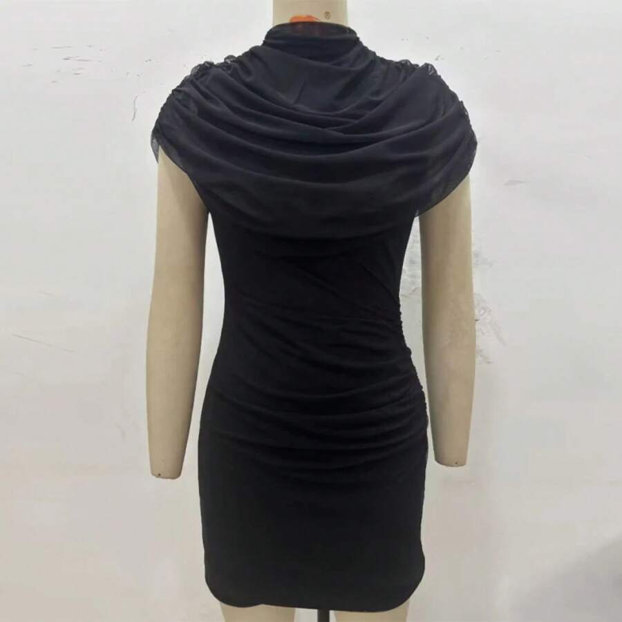 Vestido de retazos para mujer, vestidos decorativos apilados con cintura ceñida, vestido ajustado adelgazante para mujer, vestidos elegantes de para mujer - Negro - Ver 1