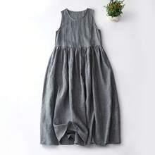 Vestido de Lino y Aodón de Marca Japonesa de Alta Gama, con an Volante, Sin Mangas, Falda a Cuadros, Estilo Retro de Vera... - Cuadros azul marino (poca cantidad en stock) - Ver 4