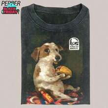 Vintage Graphic T-Shirt With Dog Chill And Taco Bell, Funny Meme T-Shirt, Unisex Dog Lover T-Shirt, Gift For Men And Women, Valentine's Day Gift, Hoodie, Crew Neck Sweatshirt, Summer Clothing For Women, Graphic Tees - 黑色 - 查看 4