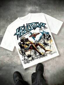 T Shirt Print ,Graphic-Cotton Tees Size Plus, Alien Graphic Tees Men, Hellstars Path To Paradise UFO Y2K Graphic Tee, 100 Percent Cotton Round Neck Streetwear Essential, Independence Day Summer Outfit,   For Men,Y2K,Oversized Shirt - trắng - Xem 7