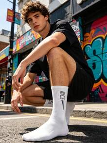 1/3 Pair Premium Custom Logo Sports Socks, Fashionable Sports Socks, Fitness Socks, Running Socks, Autumn Edition - Multicolor - View 3