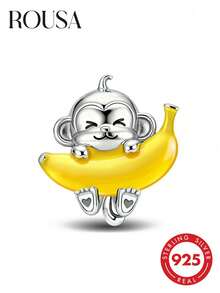 1pc 925 Sterling Silver Cute Monkey Holding Banana Charm, Suitable For Women Bracelet/Bangle DIY Jewelry Making - Style 3 - View 3