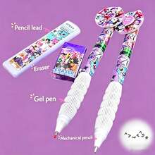 0,5mm Cartoon Mädchen Design Druckbleistift Set, mit Radiergummi und Nachfüllungen, angenehmes Schreiben, geeignet für Studenten, langanhaltend Schreibwaren, ideal als Klassenprämie und Geschenk zu Feiertagen - Verschiedenfarbig - Übersicht 8