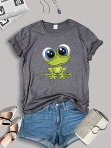 Damen-T-Shirt aus 100% Baumwolle, Kurzarm-T-Shirt mit niedlichem Prinzen-Frosch-Druck, lässige Frühlings-/Sommermode, Damenkleidung für den Junggesellenabschied 2026 - Weiß - Übersicht 9
