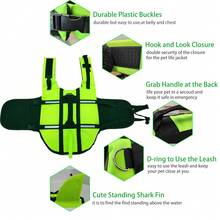 Chaleco salvavidas ajustable para perros, estilo tiburón con alta flotabilidad y asa de rescate, adecuado para perros pequeños, medianos y grandes para nadar y navegar - Verde - Ver 3