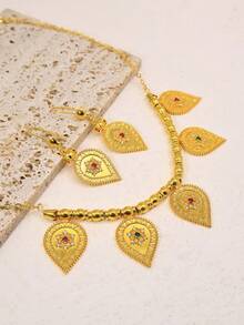 3pcs/Set Vintage Teardrop Colorful Gemstone Necklace & Earrings Jewelry Set - Water Droplets - View 2