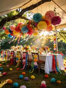 12 Pieces Or 6 Pieces Or 1 Piece Of Colorful Paper Flower Balls, Suitable For Hanging Decorations, Wedding Items, Ceiling Decorations, Outdoor Decorations, Birthday Parties, Country Weddings, Graduation Ceremonies, Mother's Day, Spring And Summer Decorations - Multicolor - View 1