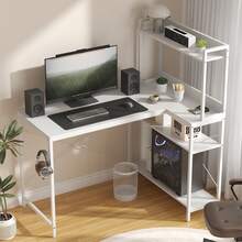 Industrial Computer Desk With Left CPU Stand, Monitor Riser & 3-Tier Shelves – 120cm Gaming Desk With Spacious MDF Top, Home Office Study Table, Writing Desk For Bedroom (Rustic Brown/Black) - White - View 3