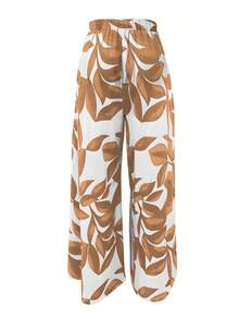 Pantalones anchos estampados elegantes y a la moda - Marrón amarillento - Ver 3