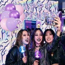 22件組 K-Pop 音樂主題氣球套裝，包含橫幅、亮片窗簾背景布、乳膠氣球、紙屑氣球，適用於 K-Pop 音樂主題生日派對裝飾、卡拉OK主題裝飾、80年代迪斯可主題派對、流行音樂主題 - 彩色 - 查看 3