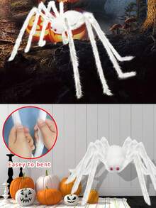 1pc-90cm/60cm/30cm Halloween White Spider Decoration, Large Realistic Spider With Scary Red Eyes, Outdoor Halloween Decoration Giant Spider, Halloween Decoration, Halloween Party Supplies, Creepy Halloween Party Decor, Scary Large Spider Prop, Suitable For Yard, Lawn, Indoor Party Decor, Spider Web, Garden, Trees, Party And Haunted House Decoration - Multicolor - View 4