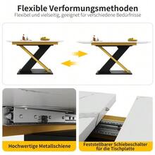 Extendable Dining Table (120-160*80cm), Kitchen/Living Room Table, Extendable To 160cm With The Help Of An Internal Extension Leaf, Dining Table With Golden Cross Legs - 黑色 - 查看 7