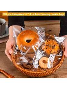 100入 小/中/大號透明自封餅乾袋，可重複使用密封透明塑膠包裝袋，適用於烘焙師、食品儲存、禮品包裝及廚房用品袋 - 多款式 - 查看 3