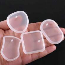 6件組 DIY 鑰匙圈吊墜矽膠模具 水晶環氧樹脂模具 圓形長方形項鍊吊墜 DIY 珠寶製作鑄模 - 白色 - 查看 3