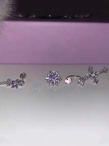 1 buah Anting Tusuk Setan Berkilau, Anting Tusuk Tulang Rawan Telinga Serbaguna Kelas Atas, Anting Tusuk Kepingan Salju, Perhiasan Telinga Biru Wanita, Anting Tusuk Kerang - Anting-anting ungu - View 6