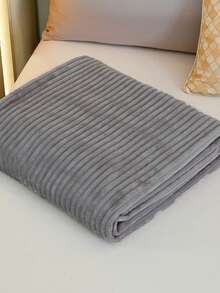 1pc Striped Soft Plush Blanket, Skin-Friendly And Comfortable For Bedroom And Guest Room, Machine Washable, Suitable For All Seasons - Light Grey - View 6