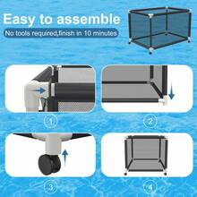 Scatola portaoggetti da piscina nera con ruote, 230*79*88 cm – Organizer in rete extra large per tubi galleggianti, giocattoli, galleggianti, asciugamani e attrezzatura da nuoto. - 230x79x88 cm - Visualizzare 5