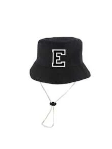 1pc Kids Adjustable Breathable Hat 26 Letter Personalized Black Color Beach Sun Protection Hats Bucket Hats For Toddler Kids Baby Girls,Suitable For Holiday Outdoor Activities,Everyday Use, Birthday Gift - Black - View 8