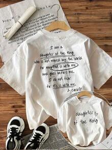 Women's Summer Cotton T-Shirt, Double-Sided 'I Am A Daughter Of The King' Print, Inspirational Religious Text, Round Neck Short Sleeve - White - View 8