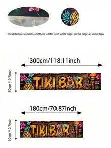 1件装涤纶热带酒吧横幅，热带提基面具和木纹芙蓉花园横幅，提基酒吧热带卢奥派对丛林背景墙装饰 - 热带夏威夷海滩主题派对装饰，夏威夷派对装饰 - 耐用高清户外围栏悬挂装饰照片背景标志夏季海滩 - A - 查看 8